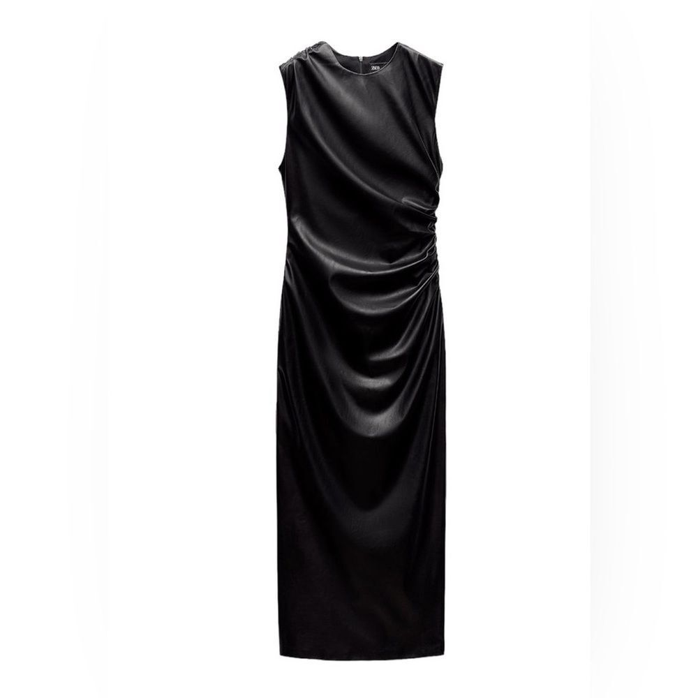 Zara Faux Leather Draped Dress midi women size M - Picture 4 of 7